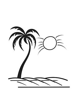 Tattoo template of a palm tree with sun and horizon