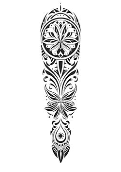 Tattoo template of a symmetrical floral mandala design.