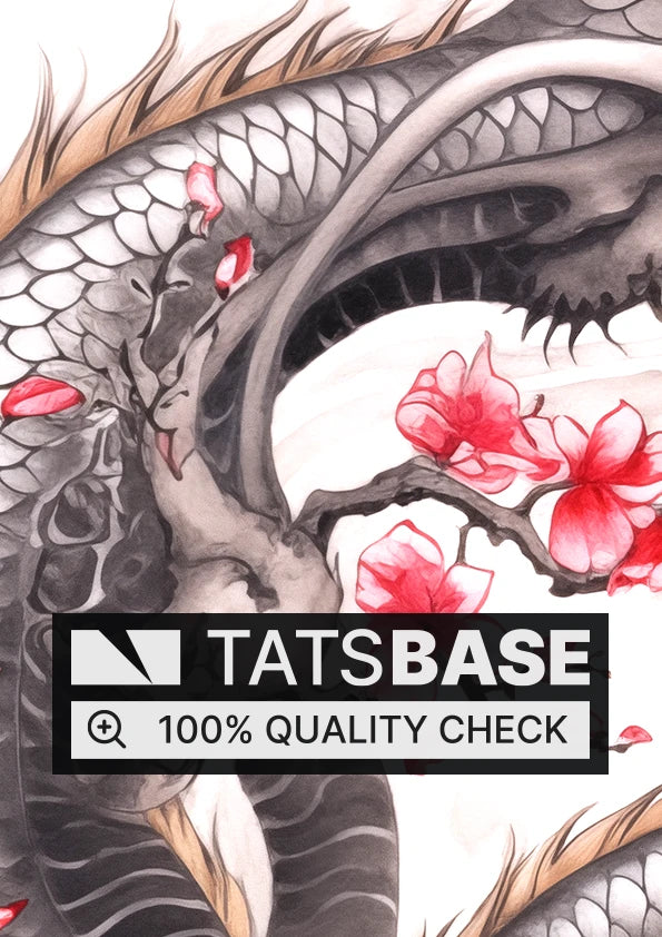 Tattoo template of a dragon with cherry blossoms