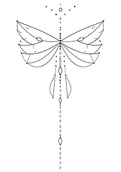 Tattoo template of an abstract dragonfly made of dots and lines with a minimalist design and a sense of graceful balance