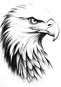 Tattoo template of a powerful eagle's head with sharp intensity and elegant feathers