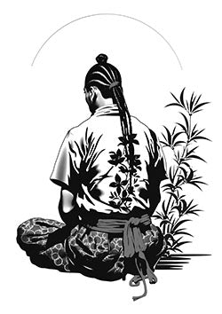 Tattoo template of a person meditating with bamboo behind