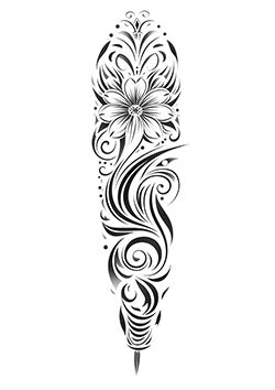 Tattoo template of a stylized floral design with elegant swirls