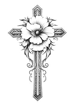 Tattoo template of an ornate floral cross design