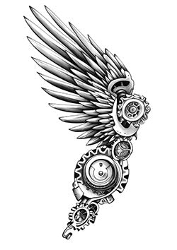 Tattoo template of a mechanical wing with gears in a steampunk style