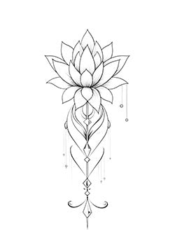 Tattoo template of a delicate and ornate lotus flower with geometric shapes