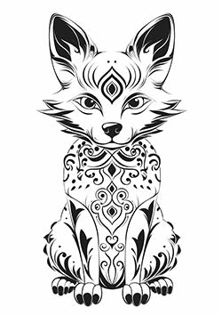 Tattoo template of a stylized tribal fox with ornamental details