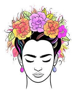 Tattoo template of a woman with flowers in her hair and eyes closed, reflecting artistic expression and inner peace