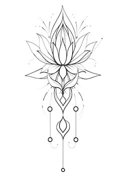 Tattoo template of a lotus flower with geometric elements, symbolizing purity and spiritual awakening.