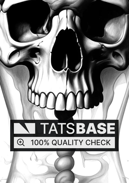 Tattoo template of a skull in an hourglass with fluid mechanics and a twisted column