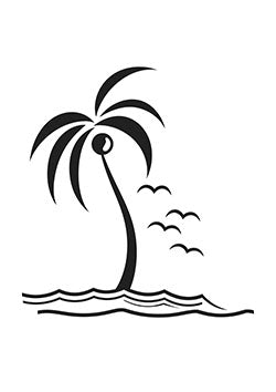 Tattoo template of a stylized palm tree and waves