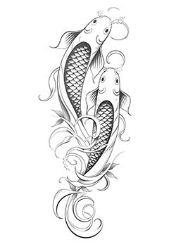 Tattoo template of two koi fish in a fluid dance