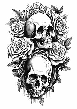 Tattoo template of a skull with surrounding roses