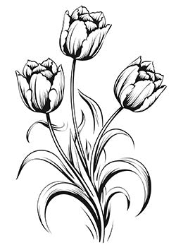 Tattoo template of elegant blackwork tulips