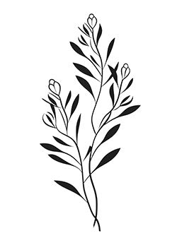 Tattoo template of a minimalist floral design with slender stems and budding flowers