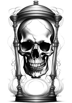 Tattoo template of a skull in an hourglass, evoking time and mortality