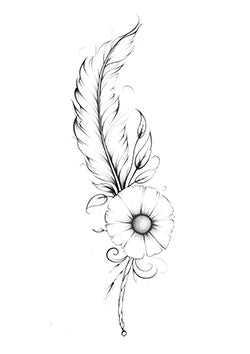 Tattoo template of a feather and flower combination