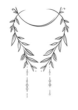 Tattoo template of a leafy garland with beaded strings, evoking natural beauty and serenity