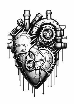 Tattoo template of a detailed mechanical heart with steampunk elements