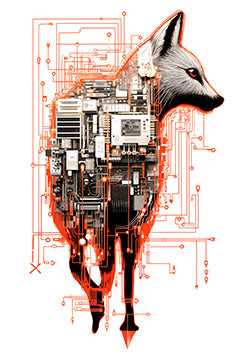 Tattoo template of a fox intertwined with circuitry