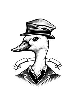 Tattoo template of a stylish duck in a suit and hat