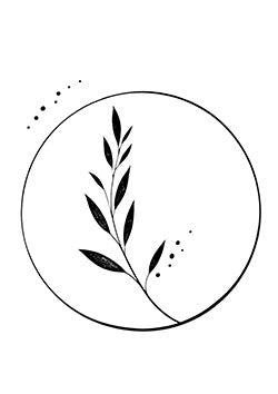 Tattoo template of a leafy branch inside a circle