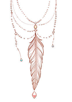 Tattoo template of a feather with beaded chains