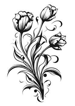 Tattoo template of elegant tulips with swirling details