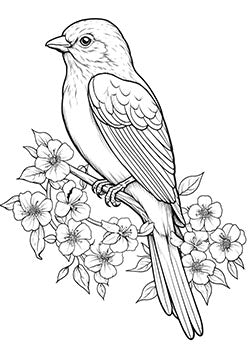 Tattoo template of a serene bird with blooming flowers