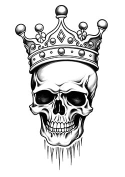 Tattoo template of a skull with an ornate crown, blending themes of mortality and majesty