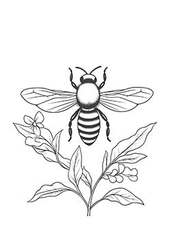 Tattoo template of a bee with flowers