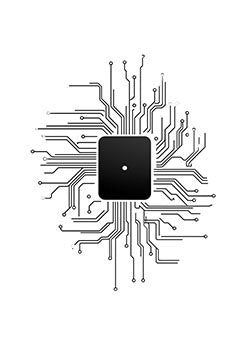 Tattoo template of a modern circuit board with radiating lines from a central black square