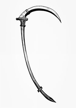 Tattoo template of a sleek and menacing scythe representing the Grim Reaper