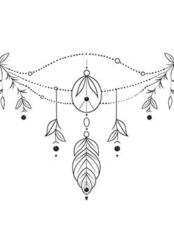 Tattoo template of a delicate dreamcatcher with leaves and dotsdraft