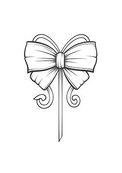 Tattoo template of a finely detailed bow with curling tails