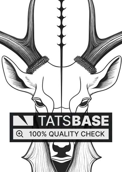 Tattoo template of a symmetrical stag head with detailed antlers