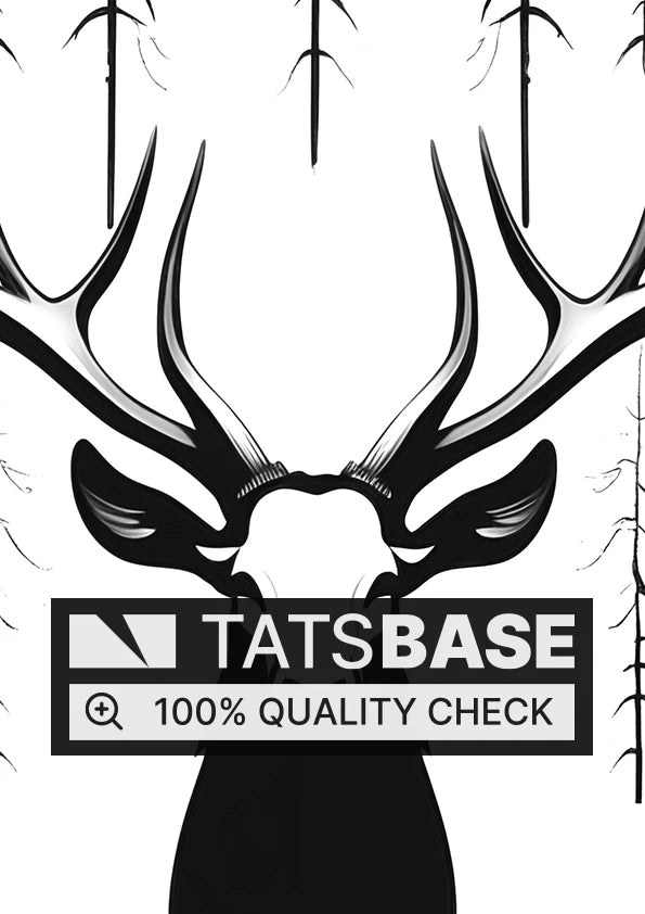 Tattoo template of a stag with antlers as a forest silhouette