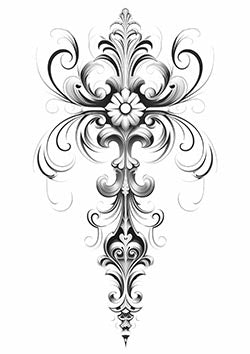 Tattoo template of a symmetrical floral cross with ornate details