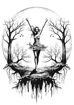 Tattoo template of a dancer with a moon backdrop