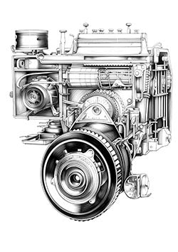 Tattoo template of a detailed mechanical camera with gears and lenses