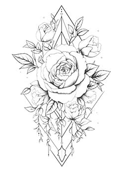 Tattoo template of a rose bouquet with geometric elements