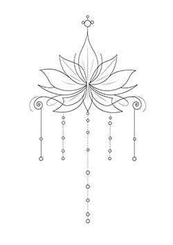 Tattoo template of a lotus flower with intricate line work and ornamental details