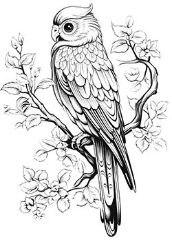 Tattoo template of a detailed owl on a blossoming branch