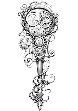 Tattoo template of baroque-inspired gears and clockwork design