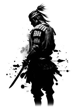 Tattoo template of a samurai warrior in silhouette with ink splatter