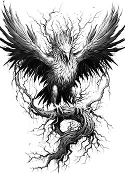 Tattoo template of a phoenix on a tree