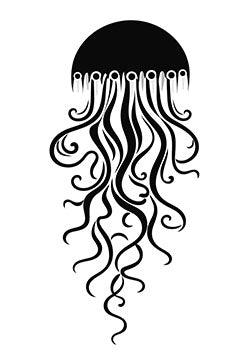 Tattoo template of a stylized jellyfish with flowing tendrils