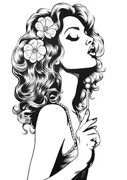 Tattoo template of a woman with floral hair