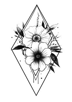 Tattoo template of a geometric floral design inside a diamond frame