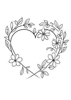 Tattoo template of a floral heart-shaped wreath